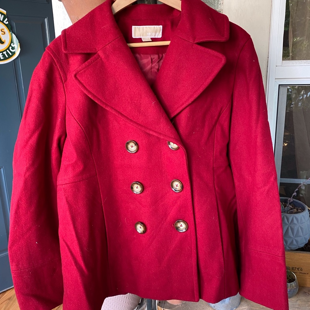 Michael Kors red double breast pea coat